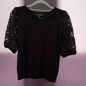 Catherine Malandrino Black Lace Puff Sleeve Knit Top
